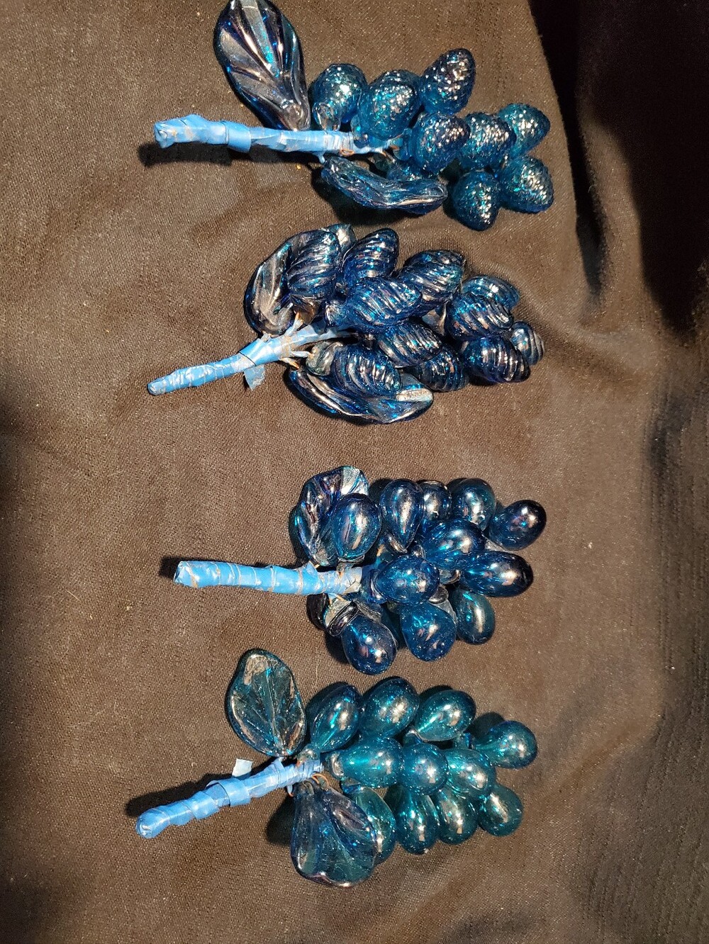 Vintage 1960s Art Glass Grape & Berry Clusters - Lot of 4 - Cobalt & Turquoise